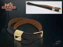Hermes Double Tour Leather Bracelet Black With Gold